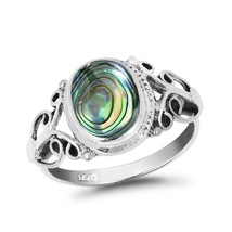 Elegant Vintage Oval Shaped Abalone Shell on .925 Sterling Silver Ring - 8 - £15.81 GBP