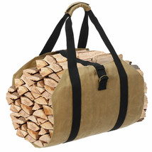 Durable Firewood Log Carrier Bag Waxed Canvas Log Tote Bags Camping With... - $31.99