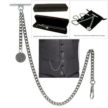 Albert Chain Silver Pocket Watch Chain for Men Mini French Coin Design Fob A47 - £9.99 GBP+