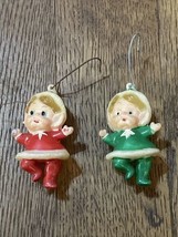 Lot of 2 Dexter&#39;s Dancing Pixie Elves Red Green Christmas Ornament tiny ... - £19.15 GBP
