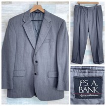 Jos A Bank Signature Wool Suit Gray Herringbone 40S Jacket 36S Pants - £85.54 GBP
