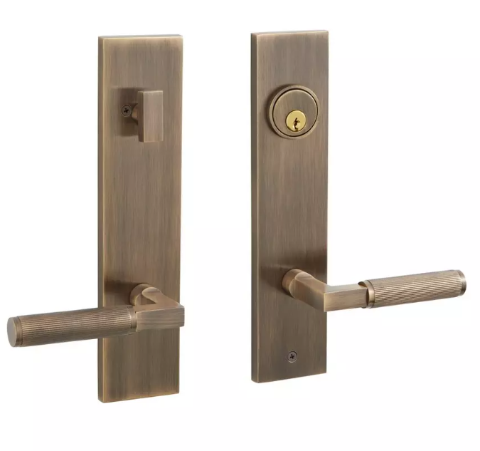 New Antique Brass Straight Knurled Satcher Solid Brass Entrance Door Set... - $219.95