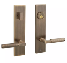 New Antique Brass Straight Knurled Satcher Solid Brass Entrance Door Set... - $219.95