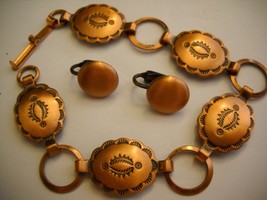 Vintage Copper Bracelet, Copper Link, Stamped Copper &amp; Matching Earrings - £15.10 GBP