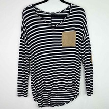 Moa Moa Faux Suede Accent Striped Top Shirt Size Small S Womens - $6.23