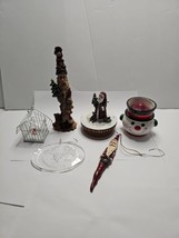 Holiday Lot Of 6 Winter Decorations Three Ornaments One Candle 2 Figurines Small - £5.18 GBP