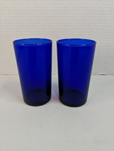 Pair Set of Two Hand Blown Glass Water Tumblers Cobalt Blue 4.25&quot; High - £14.69 GBP