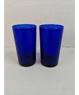 Pair Set of Two Hand Blown Glass Water Tumblers Cobalt Blue 4.25&quot; High - £13.97 GBP