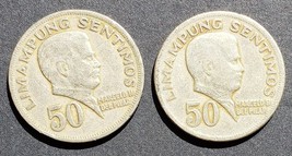 2 Philippine 50 centavo Coins Marcelo H Del Pilar/ Republika Ng Pilipinas  - £3.98 GBP