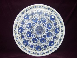 15&quot; White Marble Serving Plate Lapis Lazuli Inlay Floral Arts Housewarmi... - £462.78 GBP
