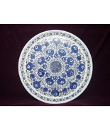 15&quot; White Marble Serving Plate Lapis Lazuli Inlay Floral Arts Housewarmi... - £463.84 GBP