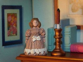 RARE Vintage Antique Dollhouse Mniature Candle w/ Old Maiden Figurine Decoration - £6.96 GBP
