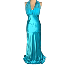 Betsy &amp; Adam Turquoise Satin Glam Halter Long Gown Prom Formal Sleeveles... - £39.21 GBP
