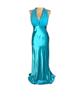 Betsy & Adam Turquoise Satin Glam Halter Long Gown Prom Formal Sleeveless Size 8 - $49.49
