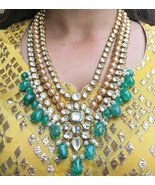 VeroniQ Trends-Indian Kundan/Polki Necklace Set in Multilayer Pearls,Eme... - $104.05 CAD