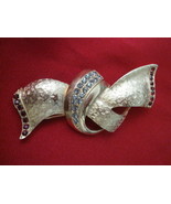 Vintage Christmas Gold Toned Festive Bow with Red &amp; White Rhinestones Br... - £6.04 GBP
