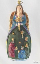 Resin Angel Ornament with Nativity Scene on Skirt Three Kings Wisemen 4.5&quot; - £9.55 GBP