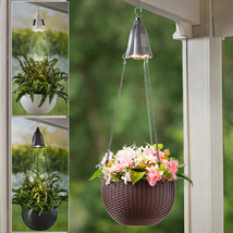 Hanging Flower Basket Planter w/ LED Solar Light Lighting Brown Black or White - £31.33 GBP
