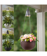 Hanging Flower Basket Planter w/ LED Solar Light Lighting Brown Black or... - £30.89 GBP