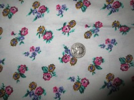 2892.  COLORFUL FLORAL on WHITE Stretchy COTTON KNIT FABRIC - 58&quot; x 1 3/... - $5.94