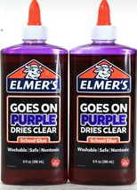 2 Ct Elmer&#39;s 9 Oz Goes On Purple Dries Clear Safe Non Toxic Washable Sch... - $16.99