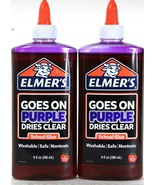 2 Ct Elmer&#39;s 9 Oz Goes On Purple Dries Clear Safe Non Toxic Washable Sch... - £13.51 GBP