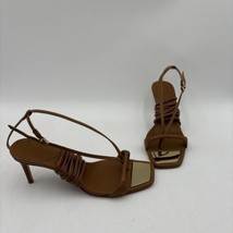 Schutz VIKKI Brown Leather Square Toe Strappy High Heel Sandals, Size 7.5B - £33.29 GBP