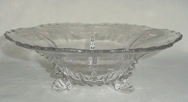 Large Lovely New Martinsville Vintage 3 Toed Glass Bowl Etched Floral Design - £25.56 GBP