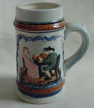PRETTY Vintage Beer Stein Mug with Seated Man &amp; Lady Cobalt Blue Decoration - £10.24 GBP