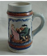 PRETTY Vintage Beer Stein Mug with Seated Man &amp; Lady Cobalt Blue Decoration - £10.35 GBP
