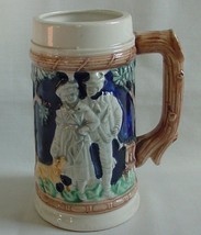 Vintage Pottery Porc Beer Stein Mug Lady Man Hunting Dog With Rabbit in ... - $14.95