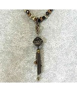 Vintage Handmade Brass Tone Plastic Bead Tassel Pendant Necklace - $11.25