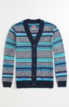 Mens Modern Amusement Blue Piper Multi Striped Cardigan Sweater New $65 - £36.26 GBP