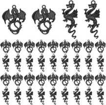 Large Dragon Pendants Black Fairy Tale Charm Medieval 2 Sided Ornate Bulk 40pcs - £18.13 GBP