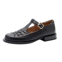 Round Toe Retro Autumn Spring Flats With Buckle Basic Shoes Woman Cowhide Real L - £110.86 GBP