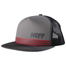 Mens Guys Neff Pinner Gray W/ Red Stripes Trucker Snapback Hat Cap Lid New $35 - £18.47 GBP