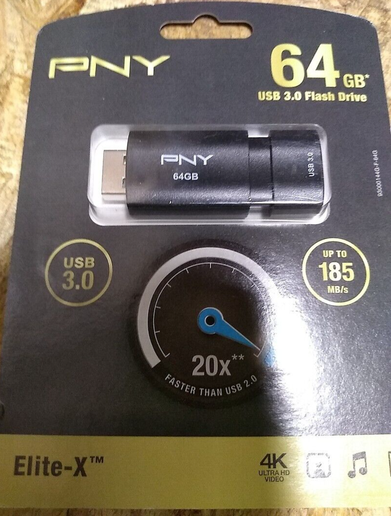 NEW PNY Elite X 64GB USB 3.0 Flash Drive Black P-FD64EX-GE thumb drive - $21.73