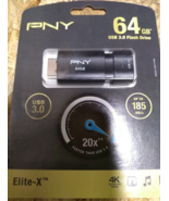 NEW PNY Elite X 64GB USB 3.0 Flash Drive Black P-FD64EX-GE thumb drive - £17.31 GBP