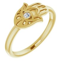 Authenticity Guarantee 
14k Yellow Gold Diamond Solitaire Hamsa Hand Ring - £542.76 GBP+