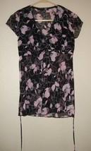FULL TILT Black/Pink floral  semi sheer Chest lined V-Neck  Top sz. M - £3.92 GBP