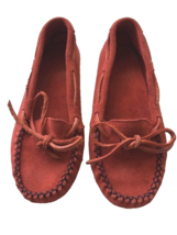 Vintage Peace Moccasins Women 6.5 Red Tabitha Suede Leather Slip On Shoes Fringe - £22.58 GBP