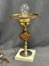 Beautiful Vintage Amber Quilted Hobnail Boudoir Table Lamp Hurricane - £14.67 GBP