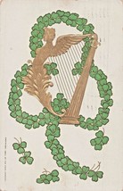 St Patricks Day~Gilt Harp &amp; SHAMROCKS~1908 Postcard - £6.93 GBP
