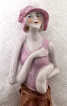 Antique Germany Arms Away 1/2 Flapper Doll Pink w Fur Stole Brush Handle... - $49.01