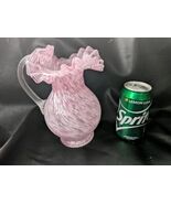 Fenton Rose Blanc Bavure Verre Cruche Aiguière Fileté Poignée Volants Bo... - $1,319.65 MXN