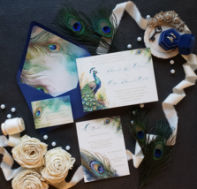 Grand Peacock | Wedding invitation suite, card, details, rsvp and envelo... - $175.00