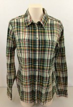 Jessica Beige Green Plaid Long Sleeve Women&#39;s Cotton Button Up Shirt Siz... - $10.79 CAD