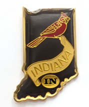 VTG Indiana State Map Northern Cardinal Red Bird Enamel Pin Travel Souvenir - $11.69