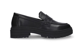 Penny loafer women black vegan leather moccasin chunky ridged sole cruelty-free - £103.22 GBP