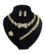 HUGS &amp;KISSES double Teddy bears set necklace bracelet earrings ring gold... - $29.02